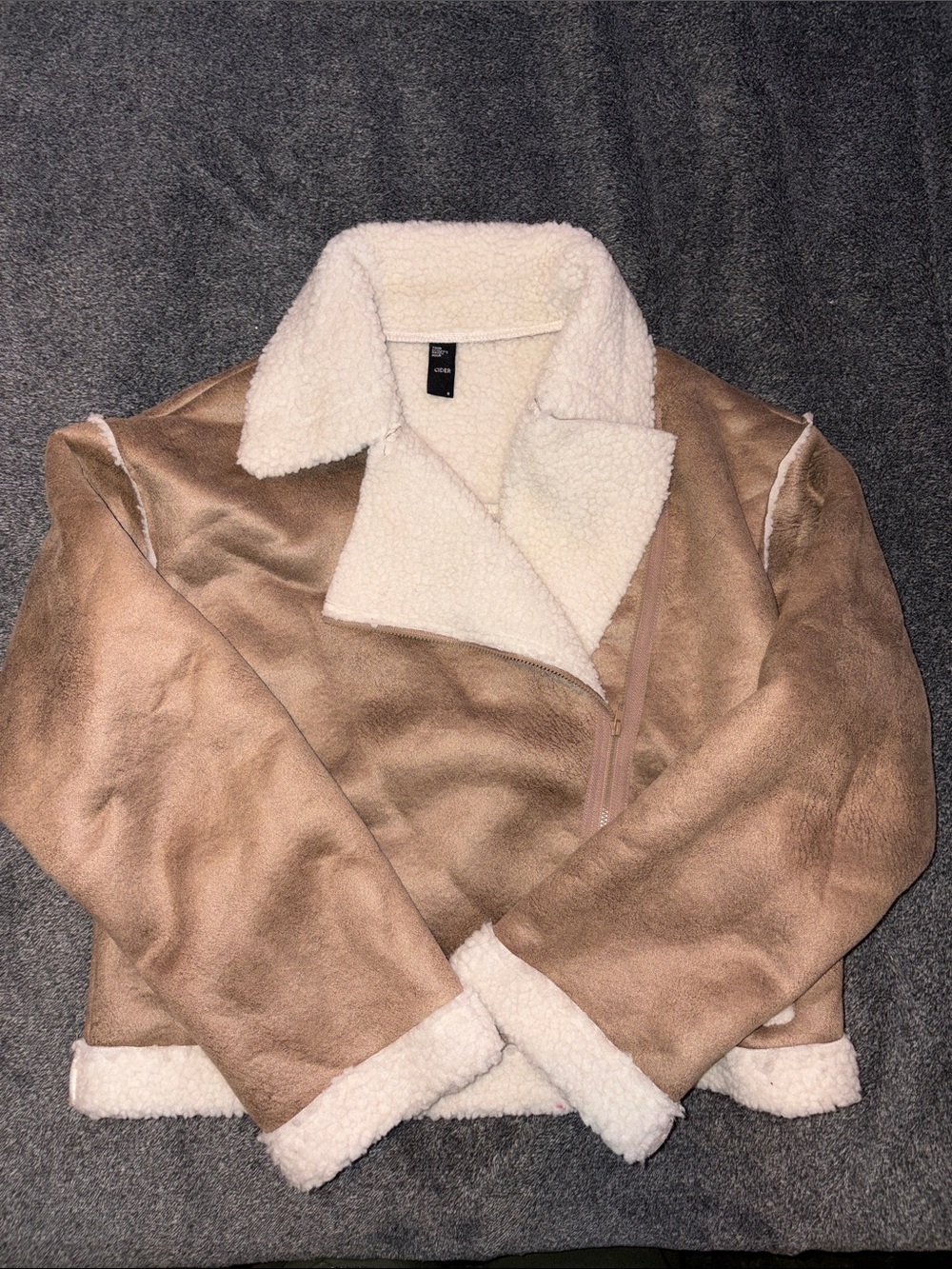 Cider Taupe Faux Suede Teddy Jacket with White Shearling